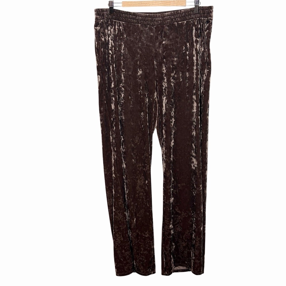 J Jill Pure Crushed Velvet Pants Brown Womens Size XL Mid Rise Elastic Waist